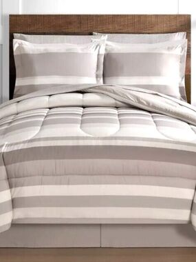 Fairfield Square Collection Taupe Austin Stripe/Solid 8 Pc King Comforter Set